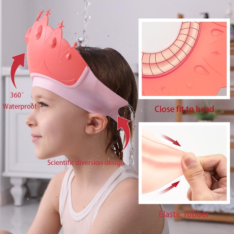 TinyGuardian Baby Shower Cap Shield, Baby bath set shower cap, Visor Hat for Eye and Ear Protection for 0-9 Years Old Children,Cute Crown Shape Makes the Baby Bath More Fun (Red) - Image 3